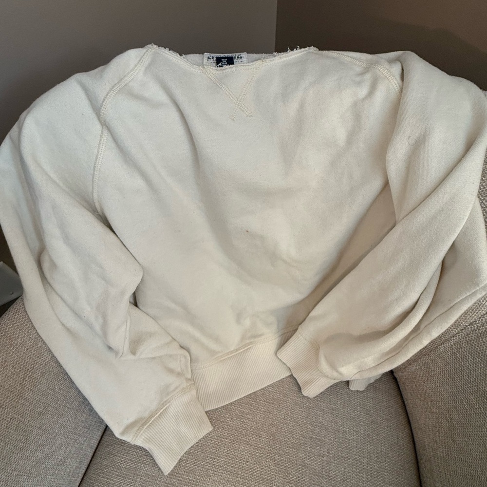 Aerie Cream Off-The-Shoulder Crewneck Sweatshirt